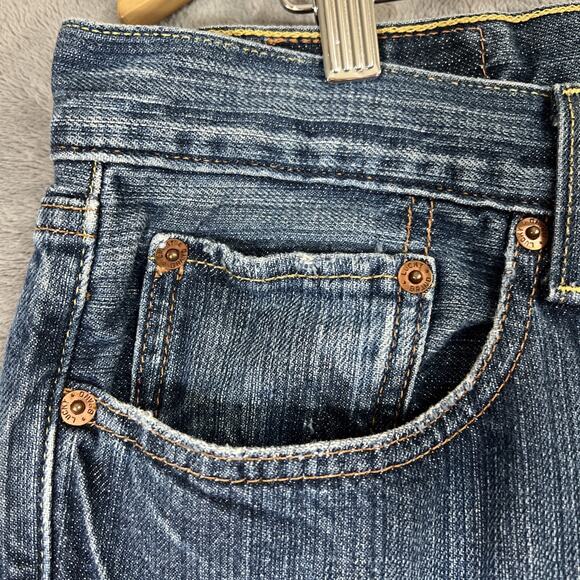 Lucky Brand Jeans 36 X 27" Hemmed Blue Hipster Wash Slim Bootleg Buttonfly Denim - Picture 4 of 15